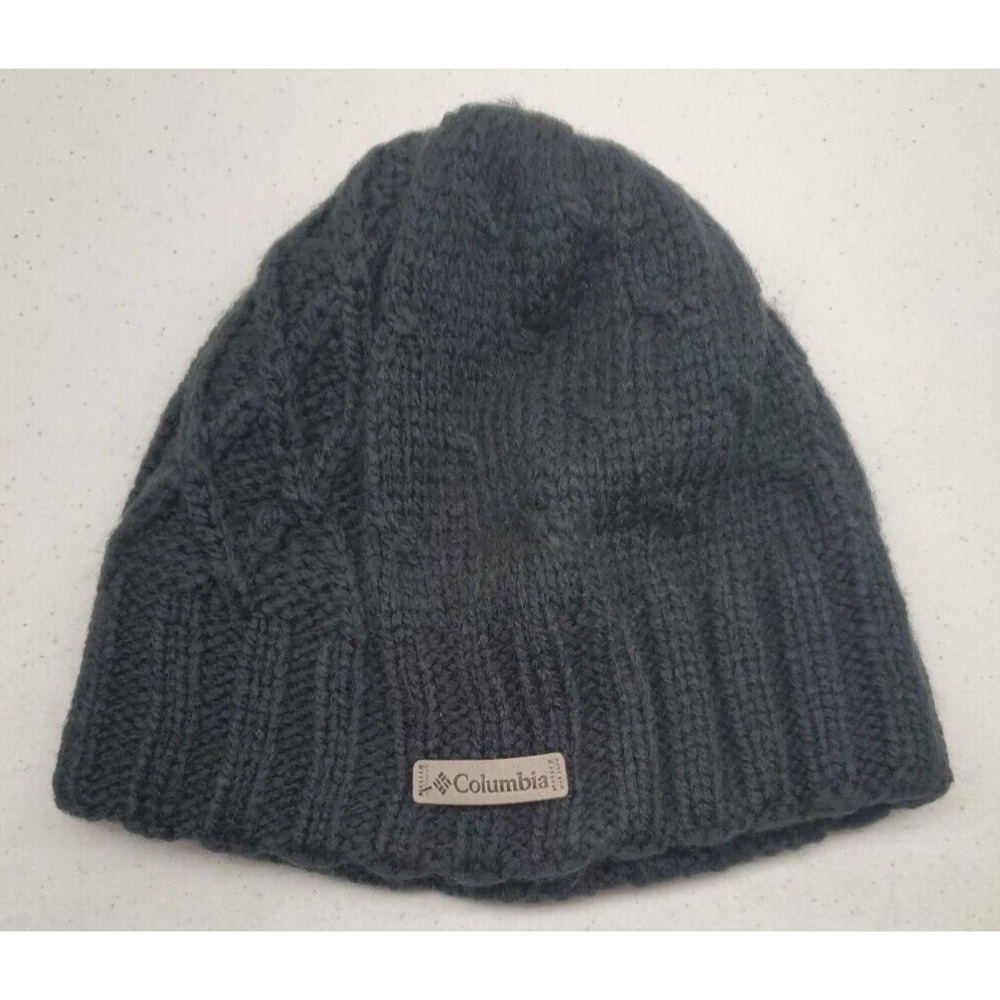 Columbia Unisex Cable Knit Beanie Hat Cap One Size Black Insulated EUC!